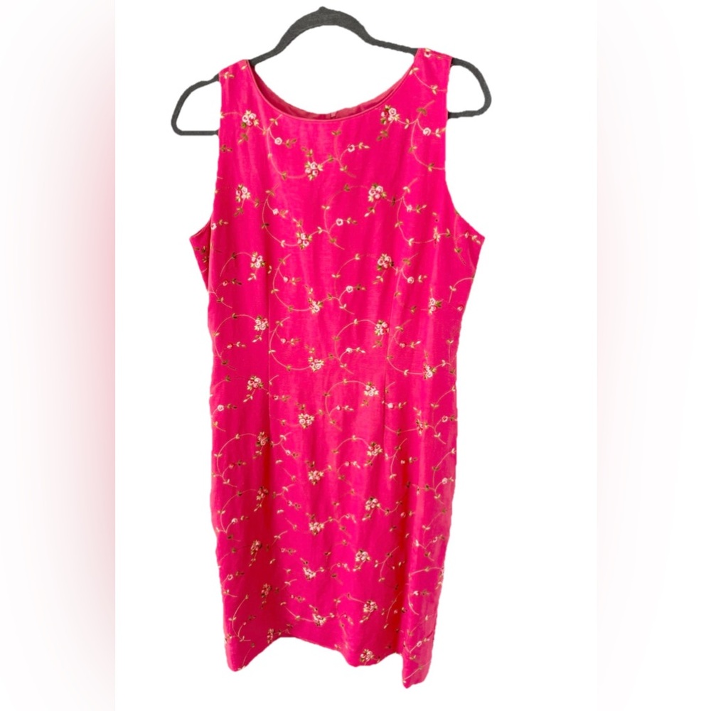Jessica Howard Floral Pink Sleeveless lined linen embroidered Dress